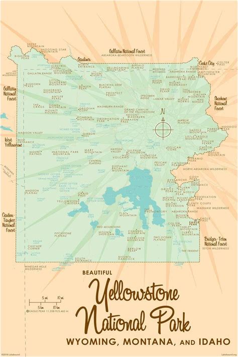 Yellowstone National Park Wy Mt Idaho Map Giclee Art Print