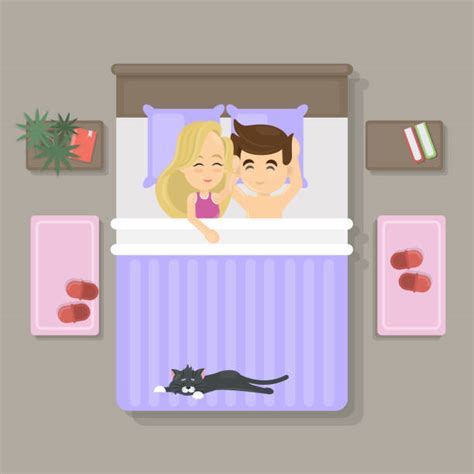 Cartoon Of The Romantic Loving Couple Sleep Bed Illustrations Royalty