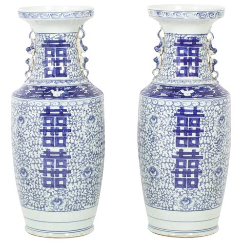 Pair Of Large Blue And White Chinese Porcelain Vases Chinese