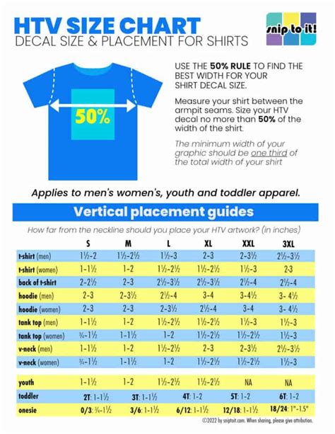 Htv Size Chart Printable Guide To Shirt Decal Size Snip To It