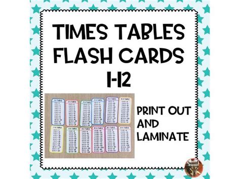 Times Tables Flash Cards Printable