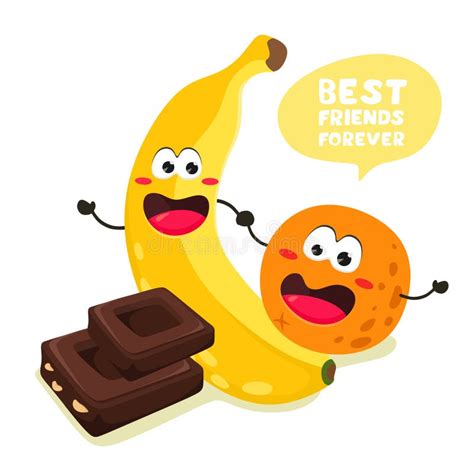 Fun And Cute Banana With Strawberries And Pieces Of Chocolate Vector