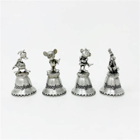 Original Disneyland 4 Mini Pewter Bells Figure Mickey Minnie Etsy