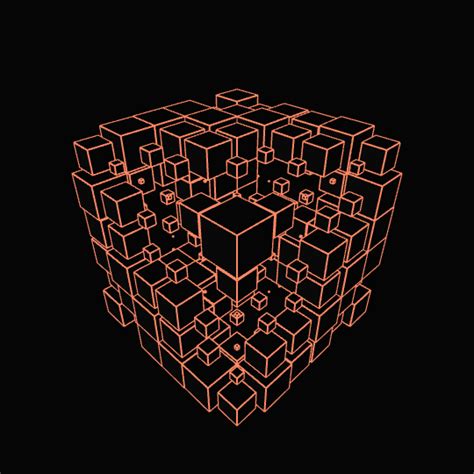 An Orange Cube With Many Smaller Squares In The Center On A Black