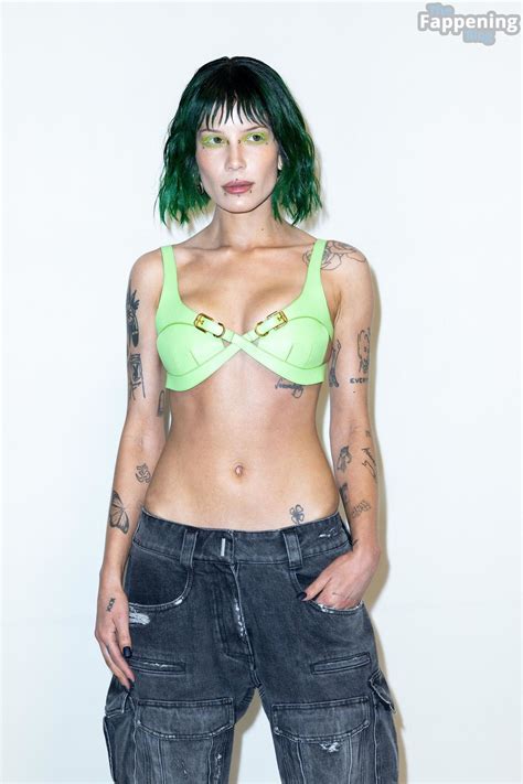 halsey shows off her sexy tits in a green bra at the givenchy fashion
