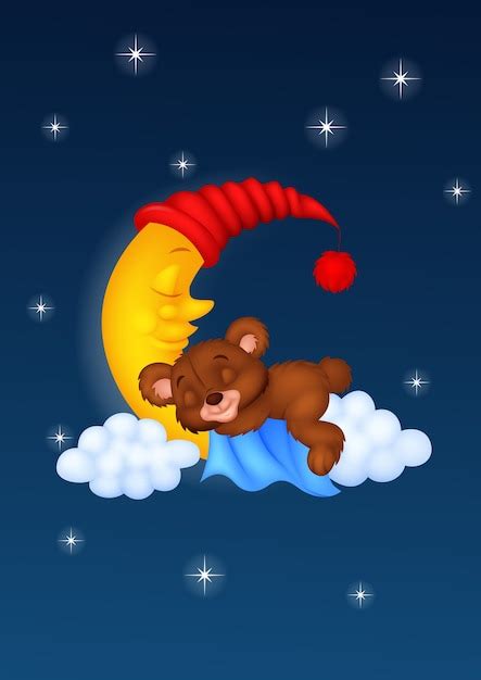 Premium Vector The Teddy Bear Sleep On The Moon