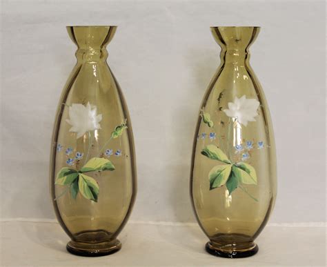 Antique Pair Of Delicate Amber Green Glass Bud Vases With Etsy