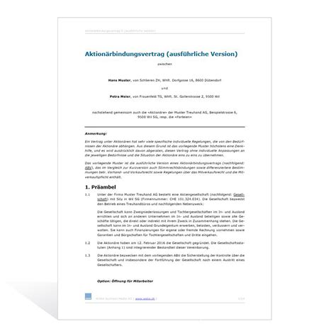 We did not find results for: Muster Aktionärbindungsvertrag (ausführliche Version)