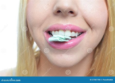 Young Woman Chewing Gum Stock Photo Image Of Beautiful 37587780