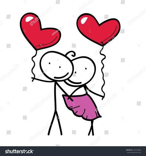Stick Figure Love Couple With Heart Stock Vector Illustration 124130686