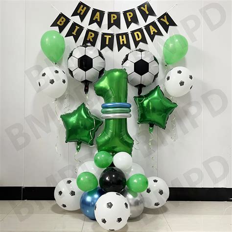 1set Football Soccer Balloons Birthday Party Decorations Green Silver