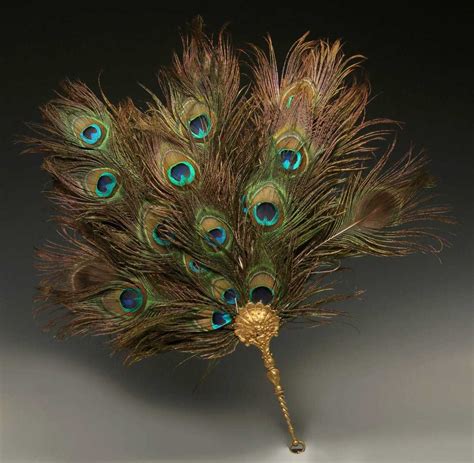 A 19th C Gilded Handle Peacock Feather Hand Fan