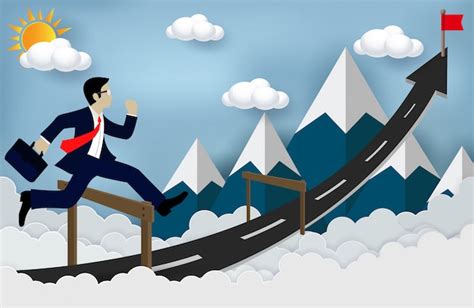 Premium Vector Businessman Jumping Over Obstacles On The Road Be