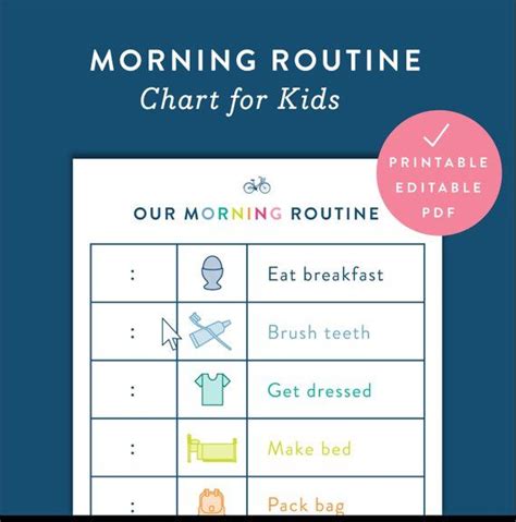 kids morning routine chart printable fillable editable digital
