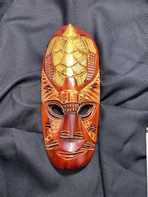 Vintage African Tribal Hand Carved Wood Face Mask Wall Folk Art Hanging