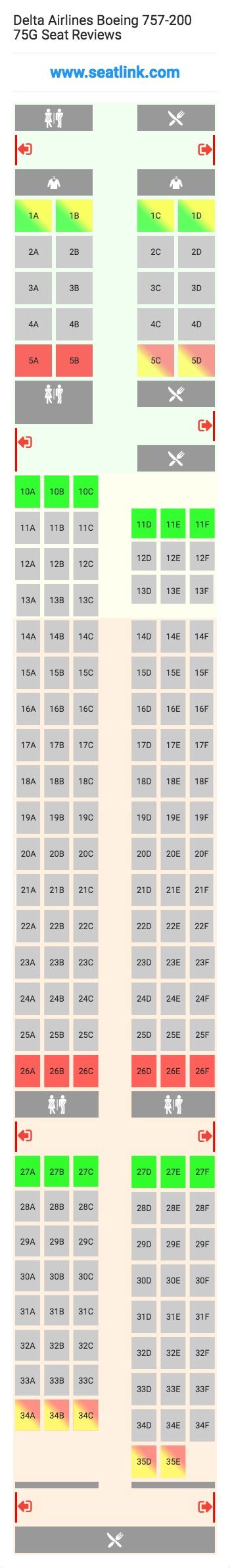 Delta Airlines Boeing 757 200 75g Seating Chart Updated February 2022