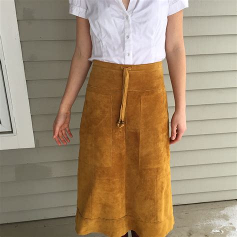 Vintage Brown Leather Suede Midi Skirt Women S Size 6 Vintage Wilson
