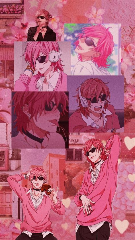 Anime Character Collages With Pink Hair And Glasses On Their Faces In