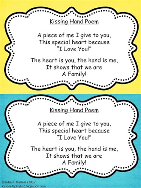 Free Kissing Hand Poem Printable Printable Templates