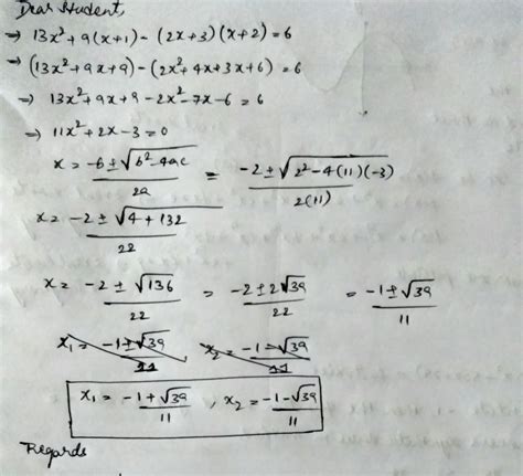 Using Quadratic Formula Solve 13x29x1 2x3x26 Maths