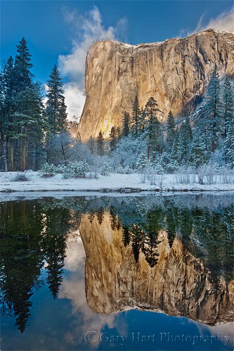 Reflection El Capitan Winter Morning Yosemite Landscape And Rural