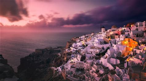 Wallpapers Hd Santorini Sea Greece House Island Rock During Sunset