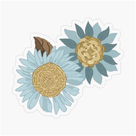 Rust And Blue Sunflowers Sticker By Studioposies Nature Stickers