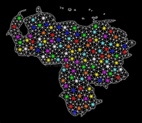 Mesh Network Map Of Venezuela With Colorful Light Spots Stock Vector