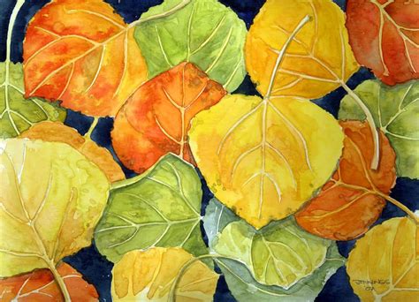 Some Watercolor Style Aspen Leaves Over Top Of Each Other Some Leaves