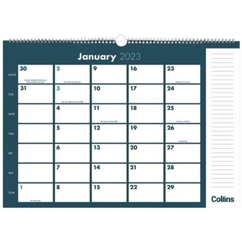Collins Colplan Wiro Wall Calendar 1 Month To A Page 2021 Officemax Nz