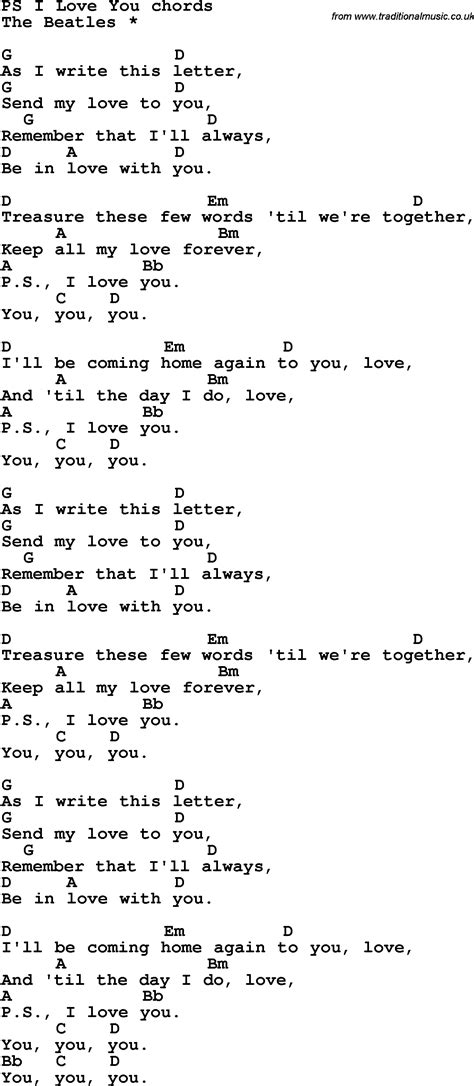 Song Lyrics With Guitar Chords For Ps I Love You The Beatles