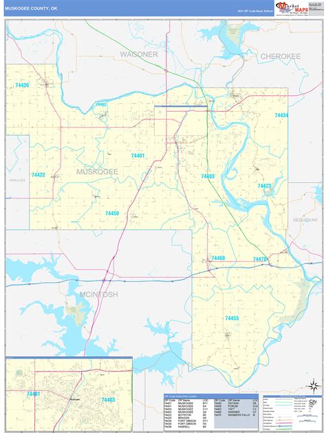Muskogee County Ok Zip Code Wall Map Basic Style By Marketmaps