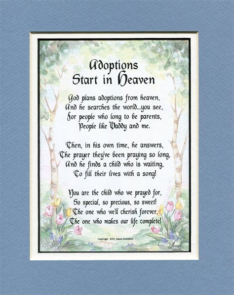Adoption T 133 Touching 8x10 Poem Double Matted In Bluewhite And Enhanced