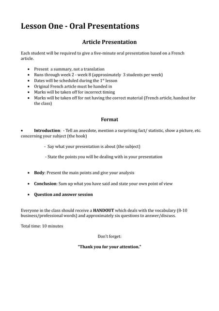 Lesson 1 Oral Presentations 1 Pdf