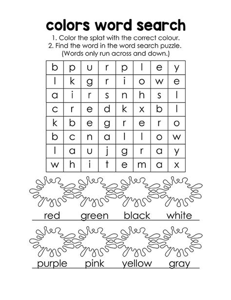 English Unite Colors Word Search Puzzle