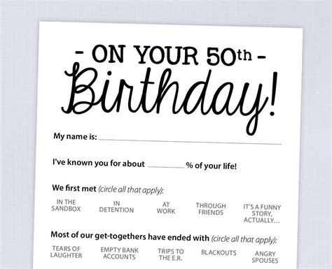 50th Birthday Party Games Free Printable
