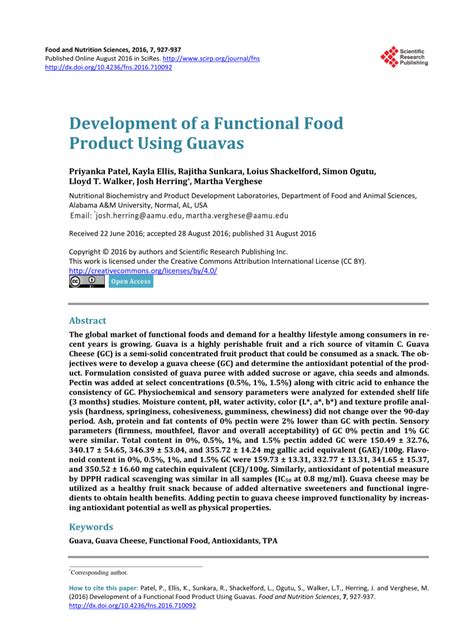 The global market of functional foods and demand for a healthy lifestyle among consumers in recent years is growing. (PDF) Development of a Functional Food Product Using Guavas
