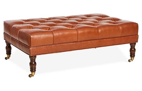 Original brown leather patches with nice aged patina and coloring. Anna Cocktail Ottoman, Caramel Leather - Ottomans ...