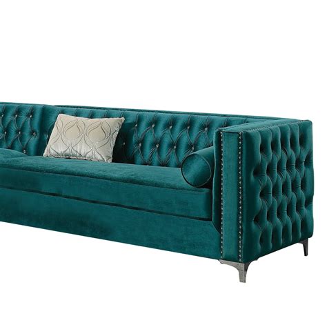 Velvet Upholstered 2 Piece Sectional Sofa With Tufted Details Teal Blue