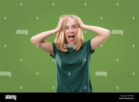 A Portrait Of Surprised Screaming Woman Stock Photo Alamy