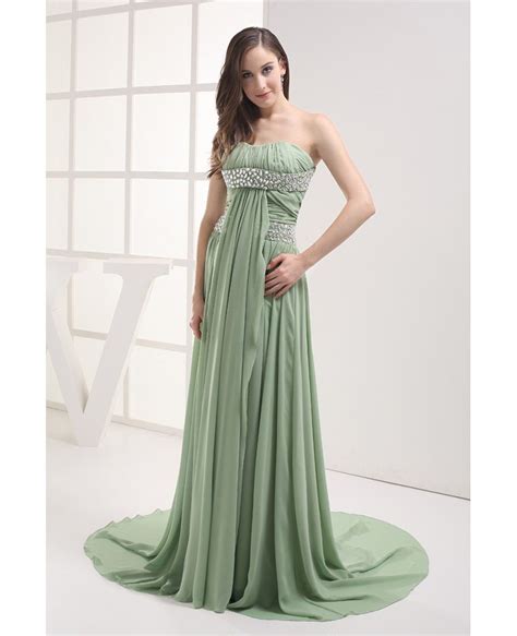 Beaded Sage Green Long Train Chiffon Prom Dress Op4032 1652