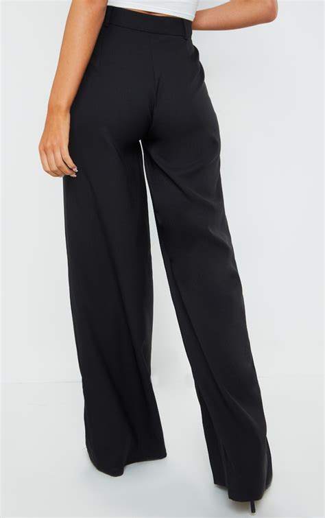 Black Woven Tailored Wide Leg Trousers Prettylittlething Ie