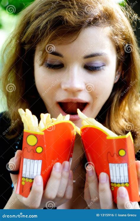 Girl With French Fries Royalty Free Stock Image Image 1315916