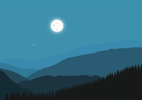 Paisaje Nocturno Con Monta As Y Luna Llena Ilustraci N Vectorial