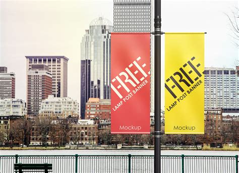 Advertisings Free Outdoor Advertising Lamp Post Pole Banner Mockup Psd