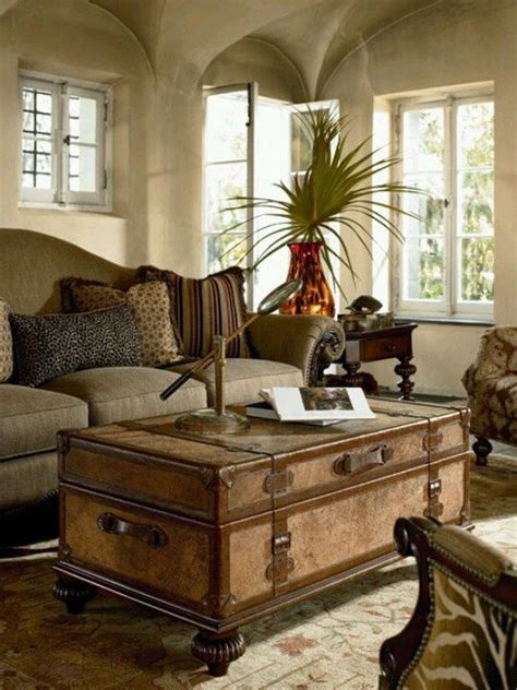 British Colonial Living Room With Vintage Trunk Table Colonial Living