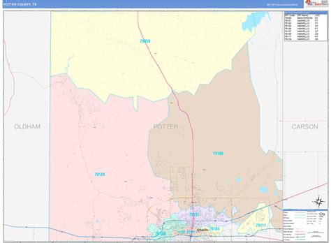 Potter County, TX Wall Map Color Cast Style by MarketMAPS