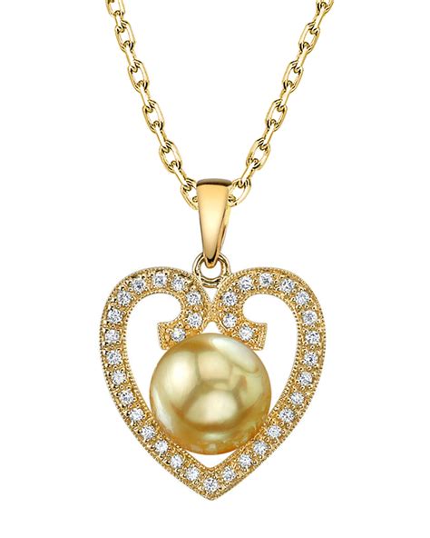 Heart Shaped Golden Pearl And Diamond Pendant