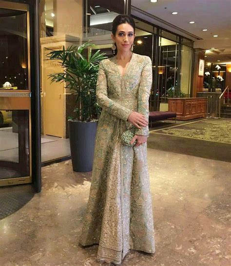 Karishma Kapoor Wearing Light Green Embroidered Sabyasachi Outfit Indian Bridal Wear Fashion
