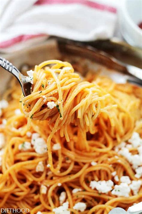 Garlic Pasta With Ketchup And Feta Recipe Diethood